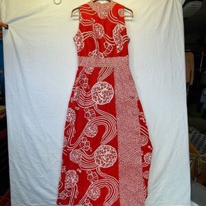 Loungees Red White Floral Abstract Sleeveless A-Line Maxi Dress Size 12